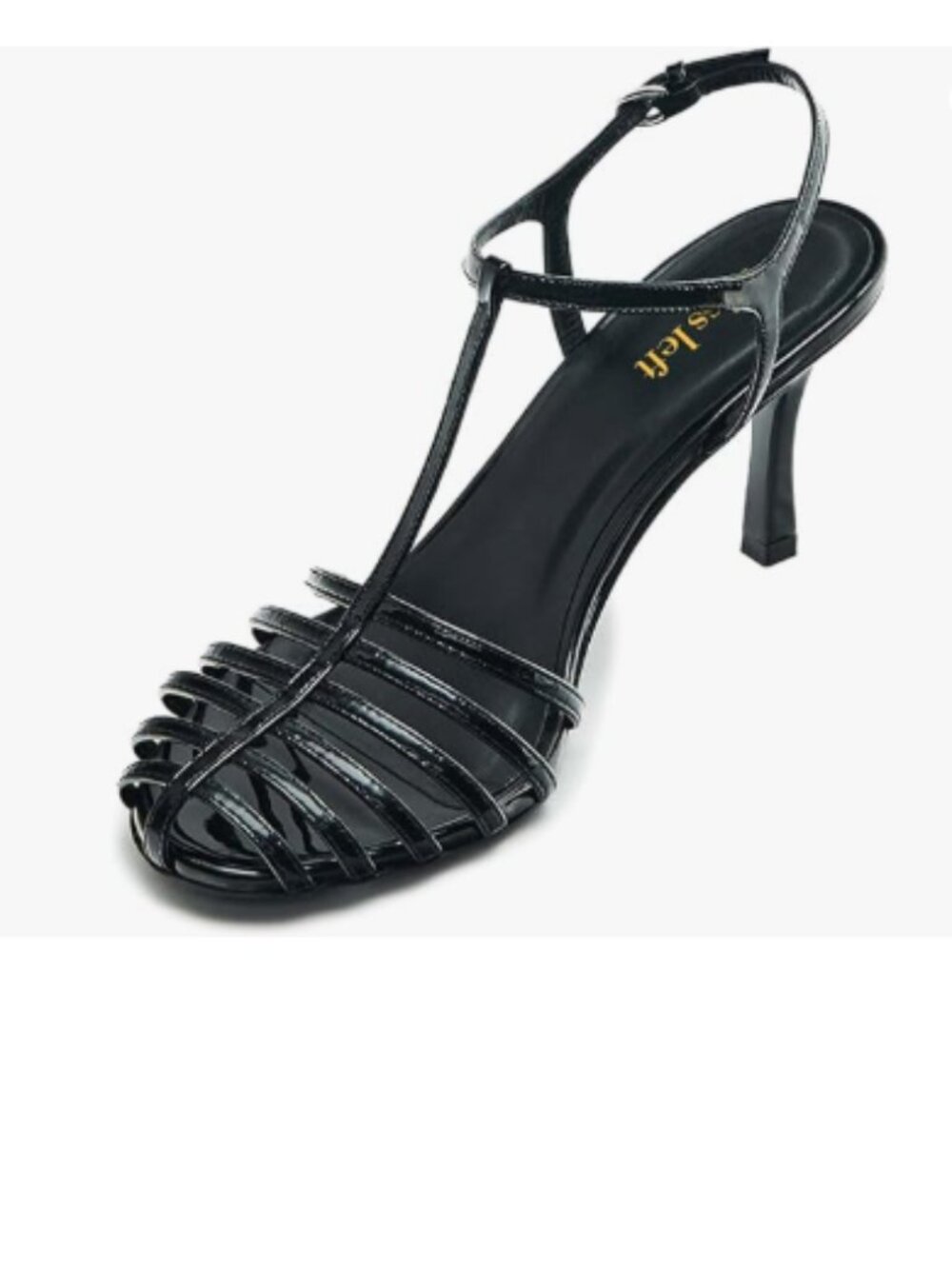 T-Strap Patent Sandal Heels - Black